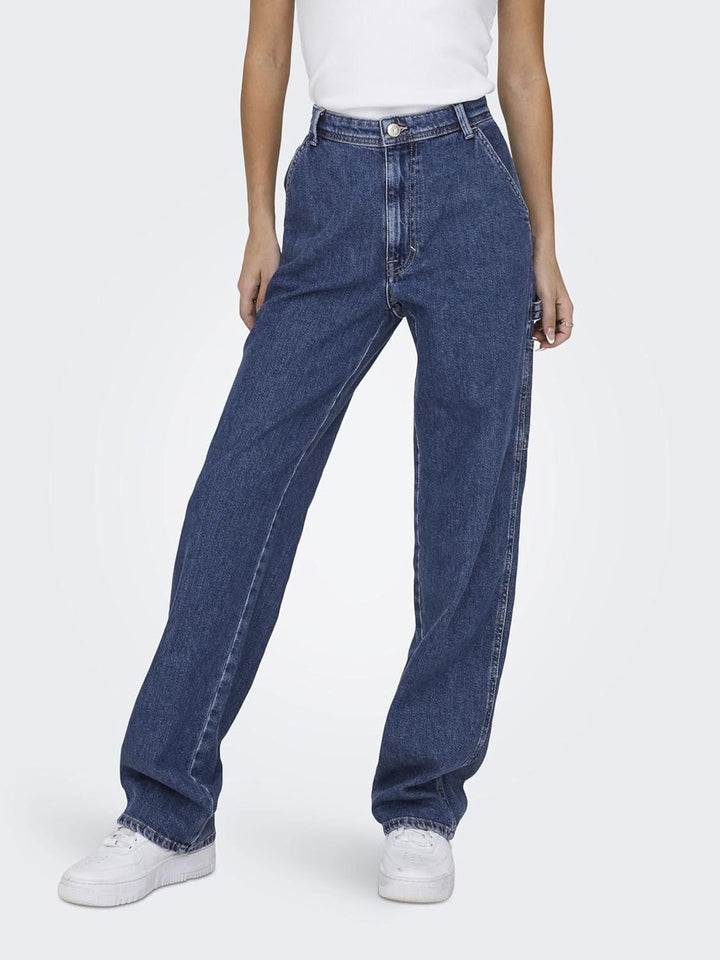 ONLY Female Straight-Fit ONLWEST HW Carpenter STR DNM DOT 26W / 32L Medium Blue Denim, 26W / 32L Med