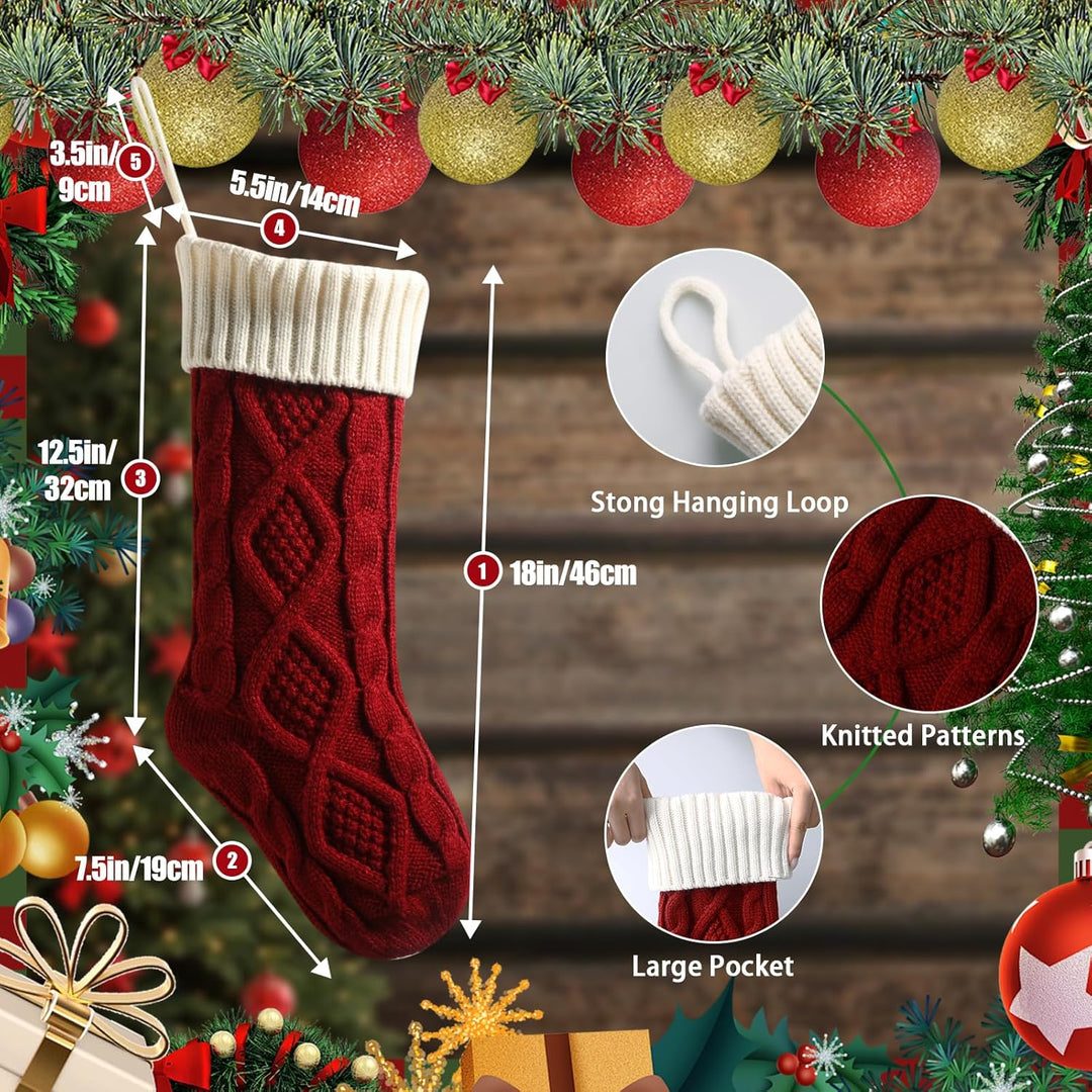 meioro Weihnachtsstrümpfe, 46cm Grosses Kabel Gestrickte Weihnachtssocke, Farbe-Kontrast Weihnachten