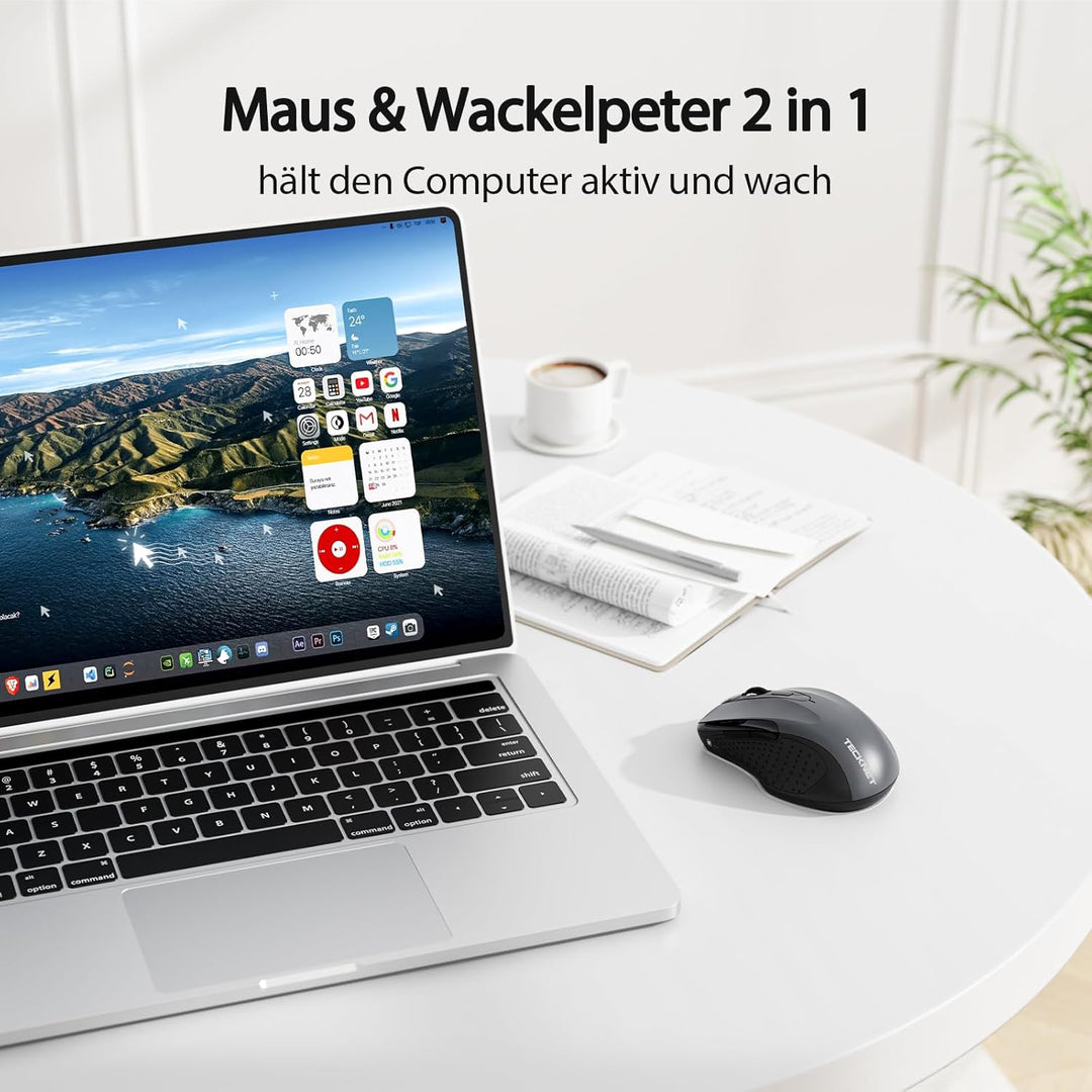 TECKNET Bluetooth Maus mit Jiggler, Wiederaufladbare Maus Kabellos(DREI Modi: BT 5.0/3.0 + 2.4G), 48