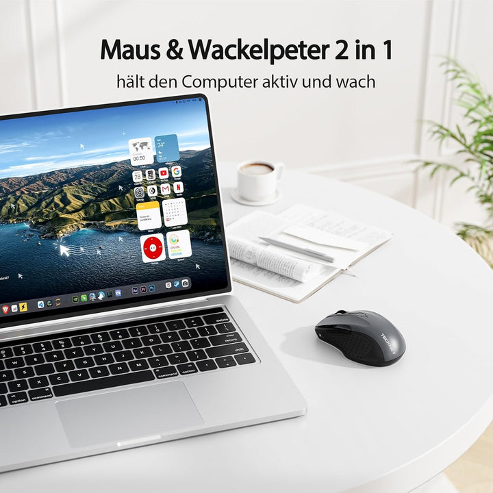 TECKNET Bluetooth Maus mit Jiggler, Wiederaufladbare Maus Kabellos(DREI Modi: BT 5.0/3.0 + 2.4G), 48