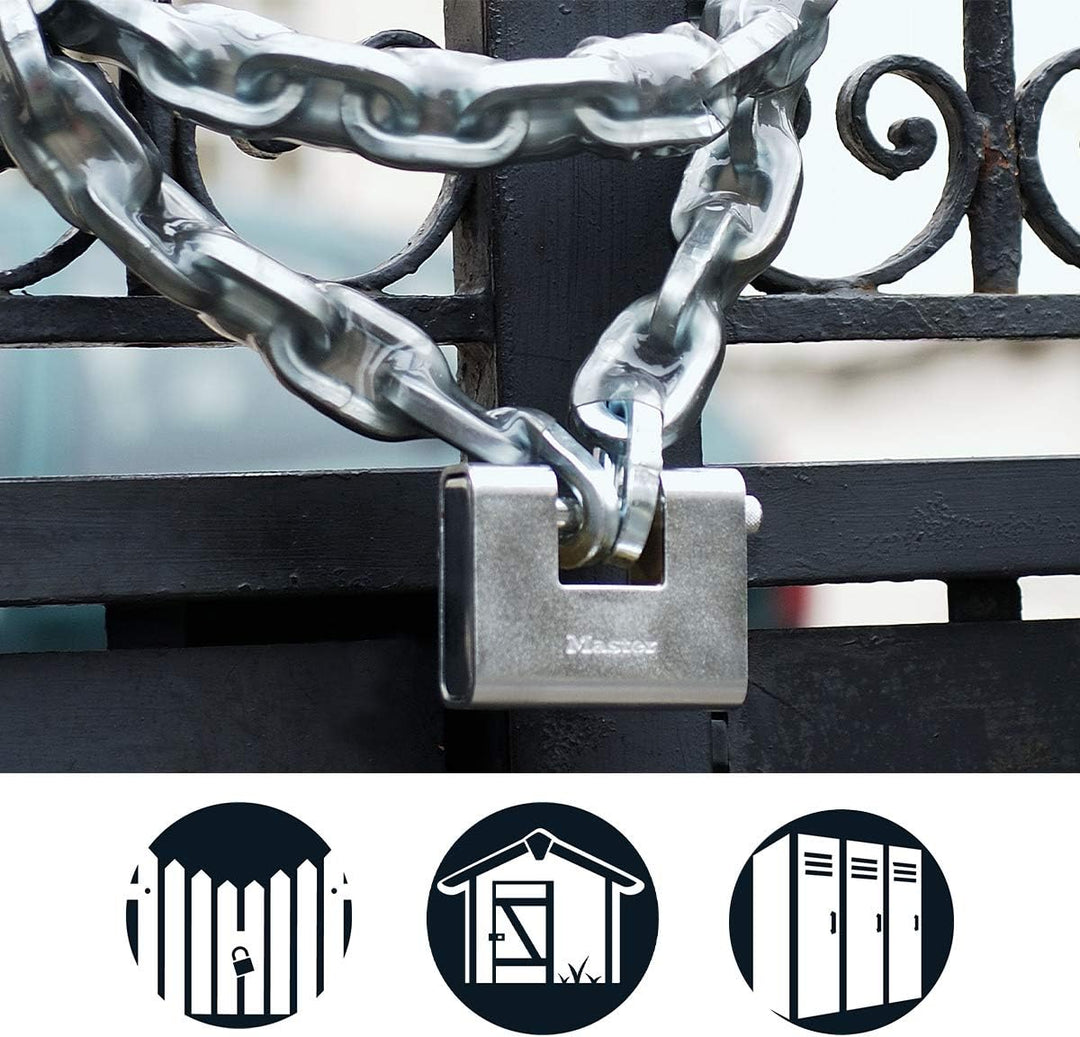 Master Lock 690EURD Rechteckiges Vorhängeschloss aus gehärtetem Stahl mit Schlüssel, Grau, 10,4 x 9