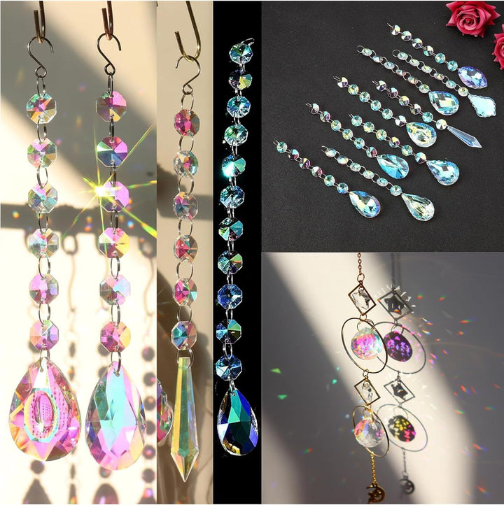 VEEKAY 355 Stück Sonnenfänger Kristall Bastelset, DIY Sonnenfänger Fenster Deko, Suncatcher Windspie