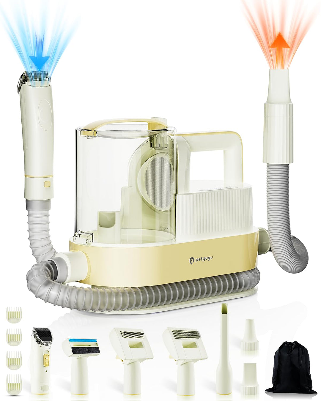 Hundeschermaschine mit Tierhaar Staubsauger & Haartrockner 11000Pa 7-in-1 Haustierpflegeset 2.5L Sta