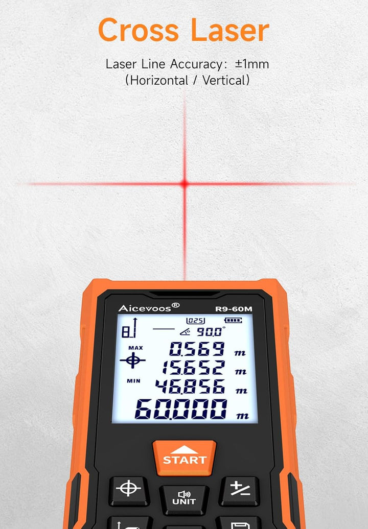 Aicevoos R9 Laser Entfernungsmesser Hohe Genauigkeit, 60 m, Laser-Massband, Compaktes Laser-Messgerä
