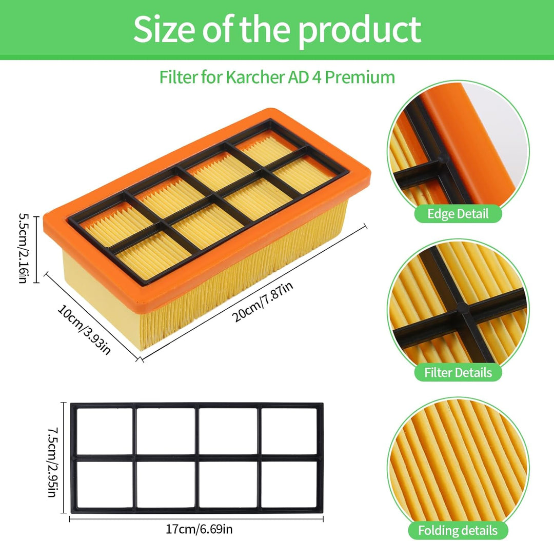 2 Stück Filter für Kärcher AD 4 Premium, AD 4, AD 2, AD 2 Battery, AD 3, AD 3 Premium, AD 3200, AD 3