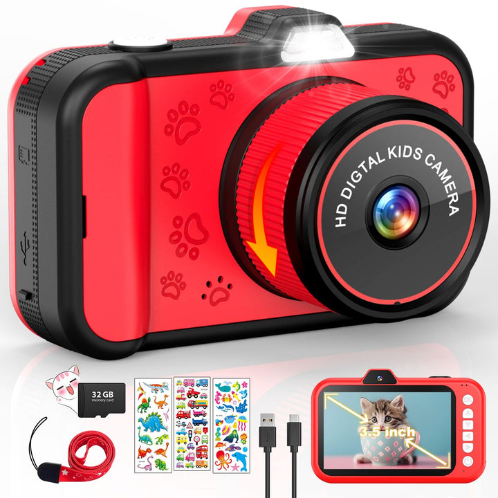 Kinderkamera, 3,5" Grosses Display Kinder Kamera mit 360°Rotierendes Zoomobjektiv |Selfies|LED-Blitz