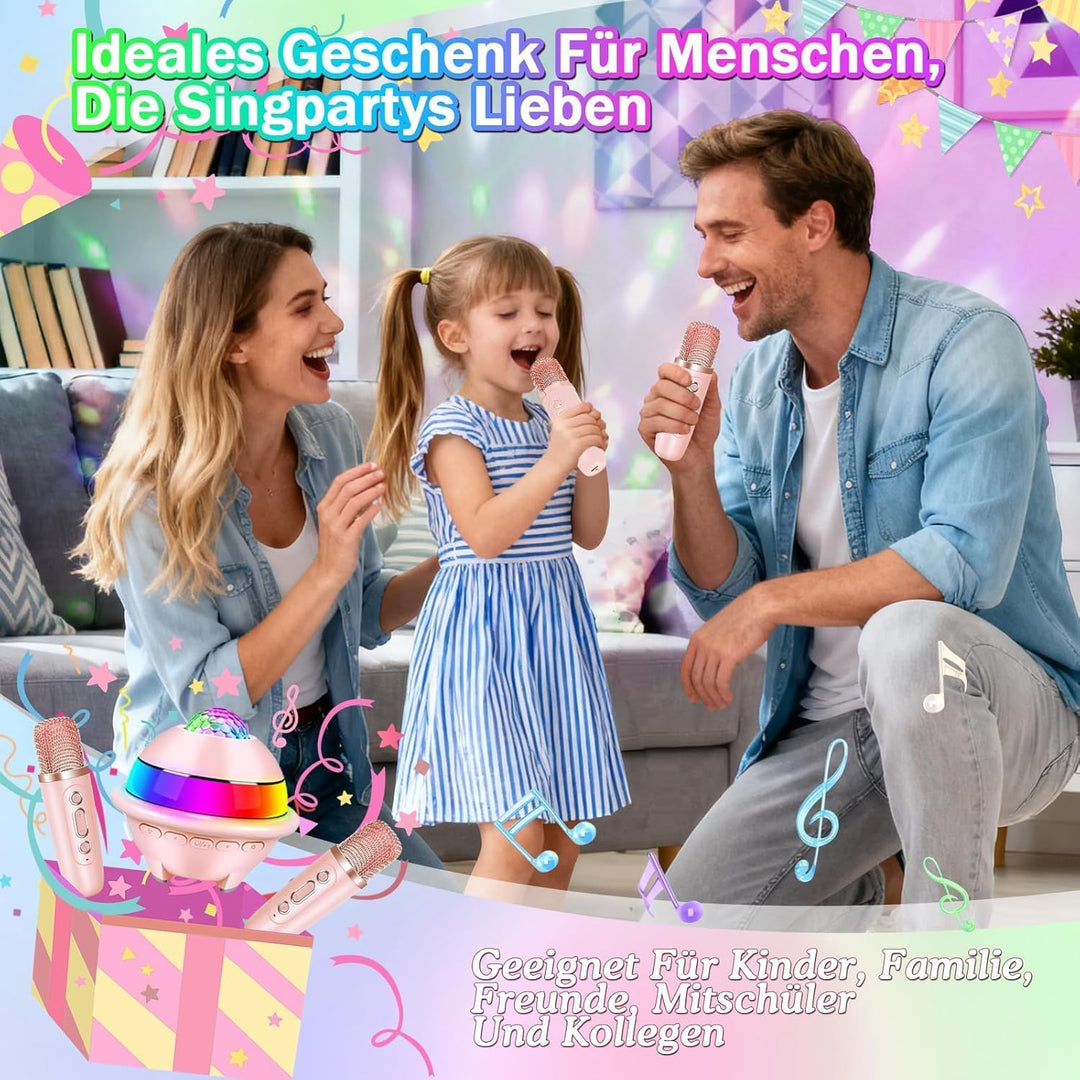 JONRRYIN Karaoke Anlage mit 2 Mikrofonen, Tragbare Bluetooth Karaoke Maschine Kinder mit Disco Licht