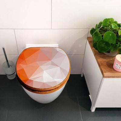 banjado® Design WC Sitz Bambus Absenkautomatik mit Motiv Orange Polygon/Toilettendeckel mit Absenkau