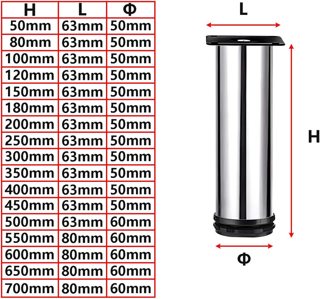 Qrity 4X Tischbein, Füsse für Möbel, Möbelfüsse Verstellbar (Gesamt: 550-570mm, Dia: 60mm), Tischbei