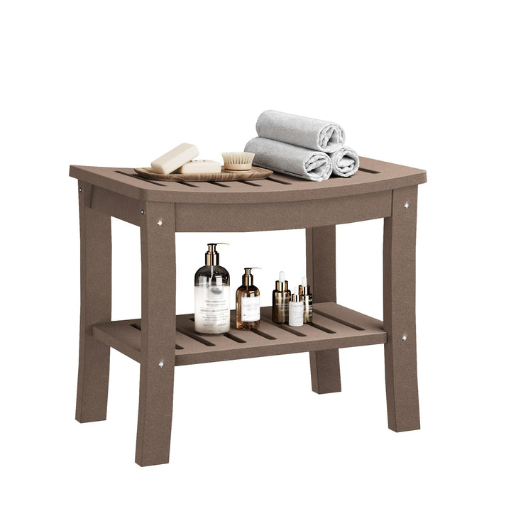 GarveeHome Duschbank, Badebank mit 2-stufiger Ablage, HDPE-Material, wasserfest, bis 181 kg belastba