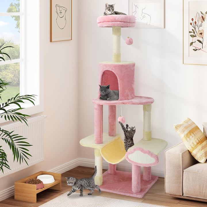 YITAHOME Luxus Kratzbaum mit Hängematte, Mehrstöckiger Kratzbaum mit Sitzstange für Grosse Katzen, P