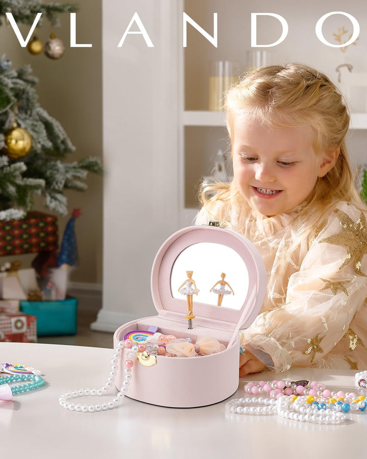 Vlando Schmuckkästchen Mädchen mit Spieluhr, Schmuckkasten Kinder mit Drehendem Ballerina & Spiegel,