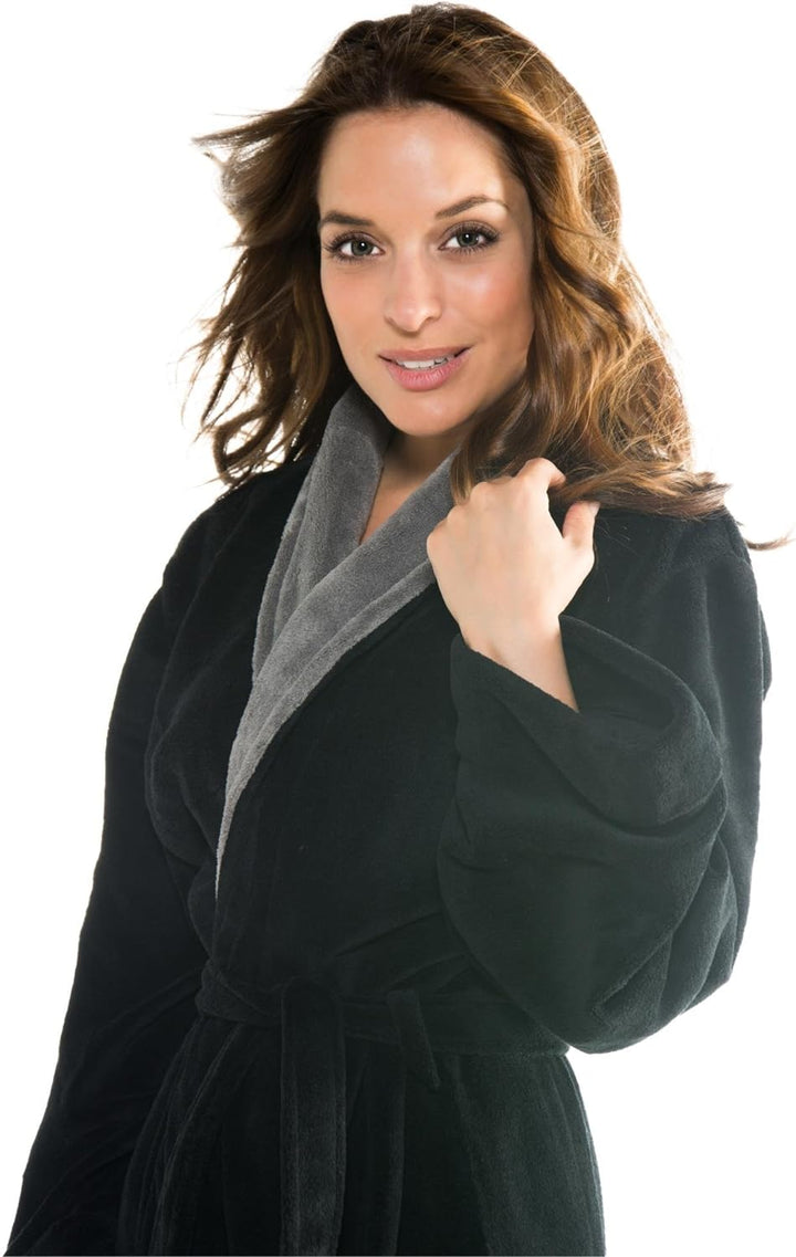 CelinaTex Nevada Bademantel Damen Herren L schwarz anthrazit Mikrofaser Saunamantel Coral Fleece Mor