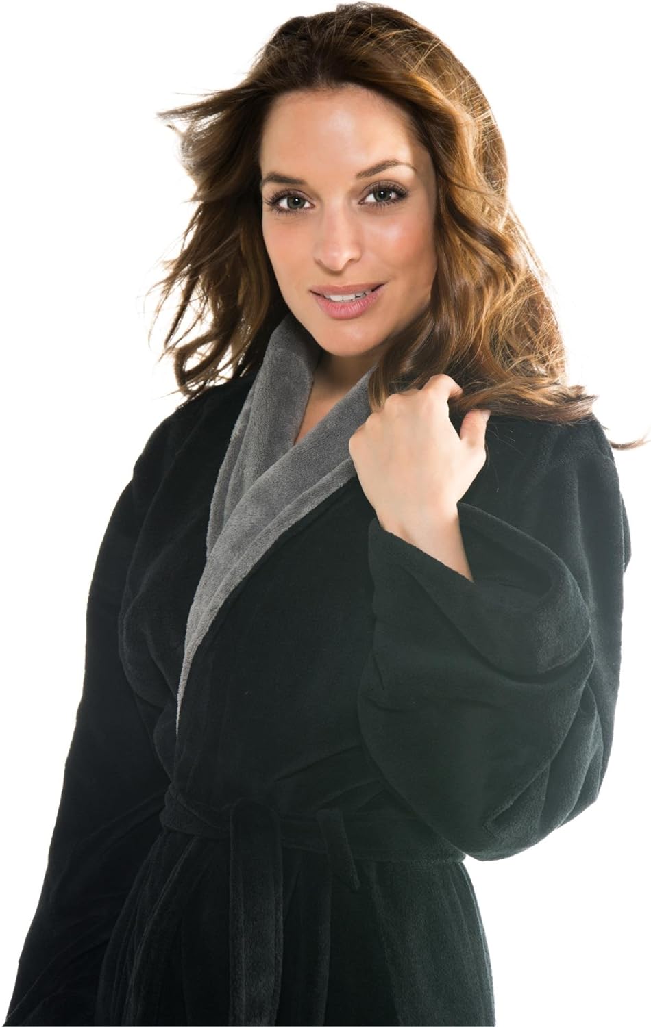 CelinaTex Nevada Bademantel Damen Herren L schwarz anthrazit Mikrofaser Saunamantel Coral Fleece Mor