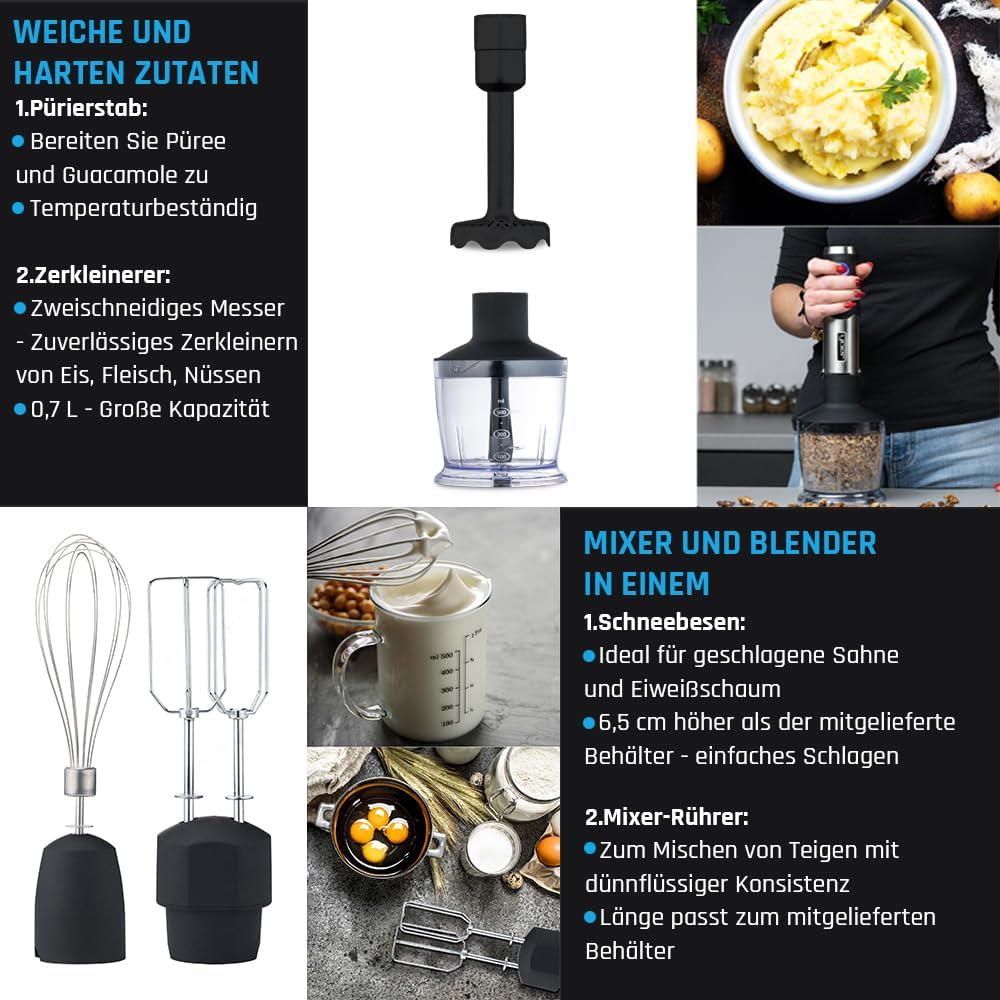 Yoer Six-Edge HB01S, Handmixer, 1500W, Multifunktional, Titanmesser, Turbo-Modus, ECO, 25 Einstellun