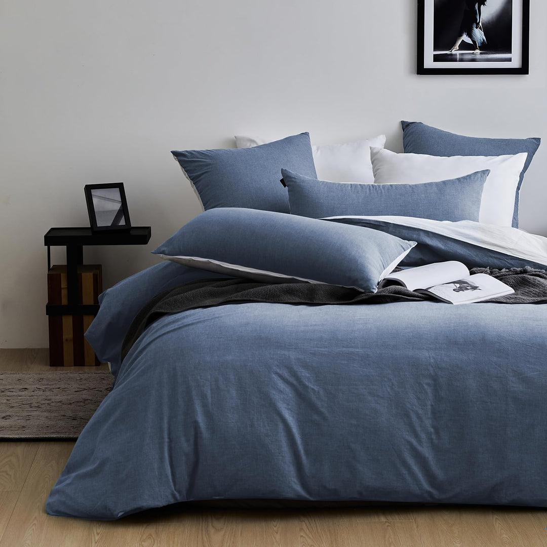MILDLY Bettwäsche 220x240 Baumwolle, Bettwäsche-Sets Denim Blue 3 Teilig mit Reissverschluss Ähnlich