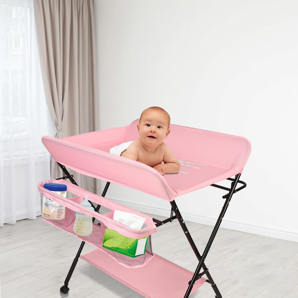 Baby Wickelkombi,Wickeltisch Klappbarer und tragbarer,mobiler Wickeltisch mit Wickelauflage und Abla