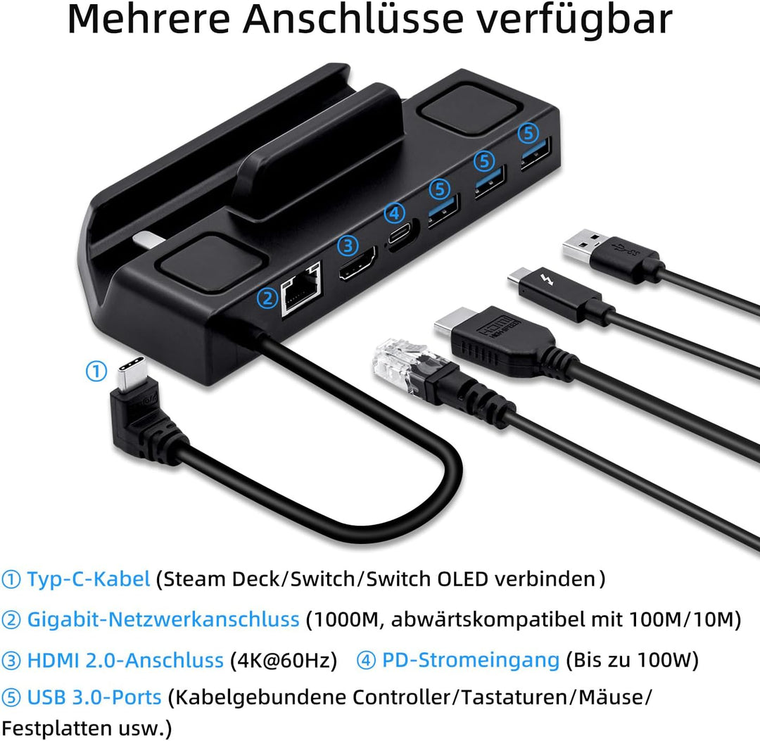 Mcbazel Steam Deck Dock, 6 in 1 Docking Station mit HDMI 2.0 4K@60Hz, Gigabit Ethernet, 3 USB 3.0, P