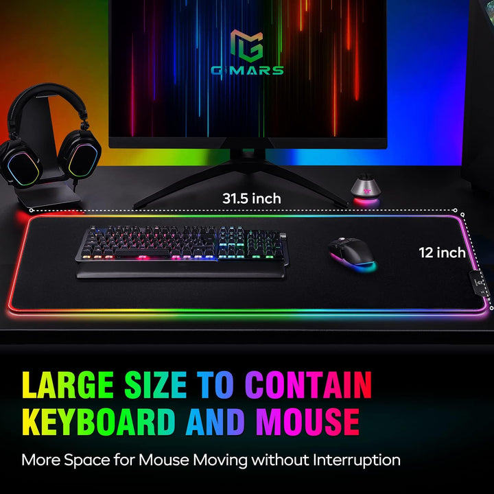 Gimars Gaming Mauspad, 12 LED Beleuchtungsmodi RGB Mousepad XXL, 800x300x5mm, Gross Desk Mat Gaming