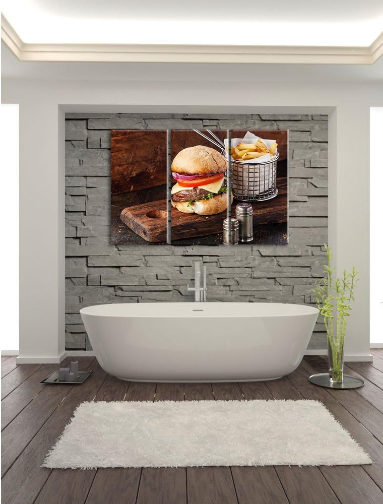 Pixxprint Cheesburger mit Pommes 3-Teiler Leinwandbild 120x80 Bild auf Leinwand, riesige Bilder fert