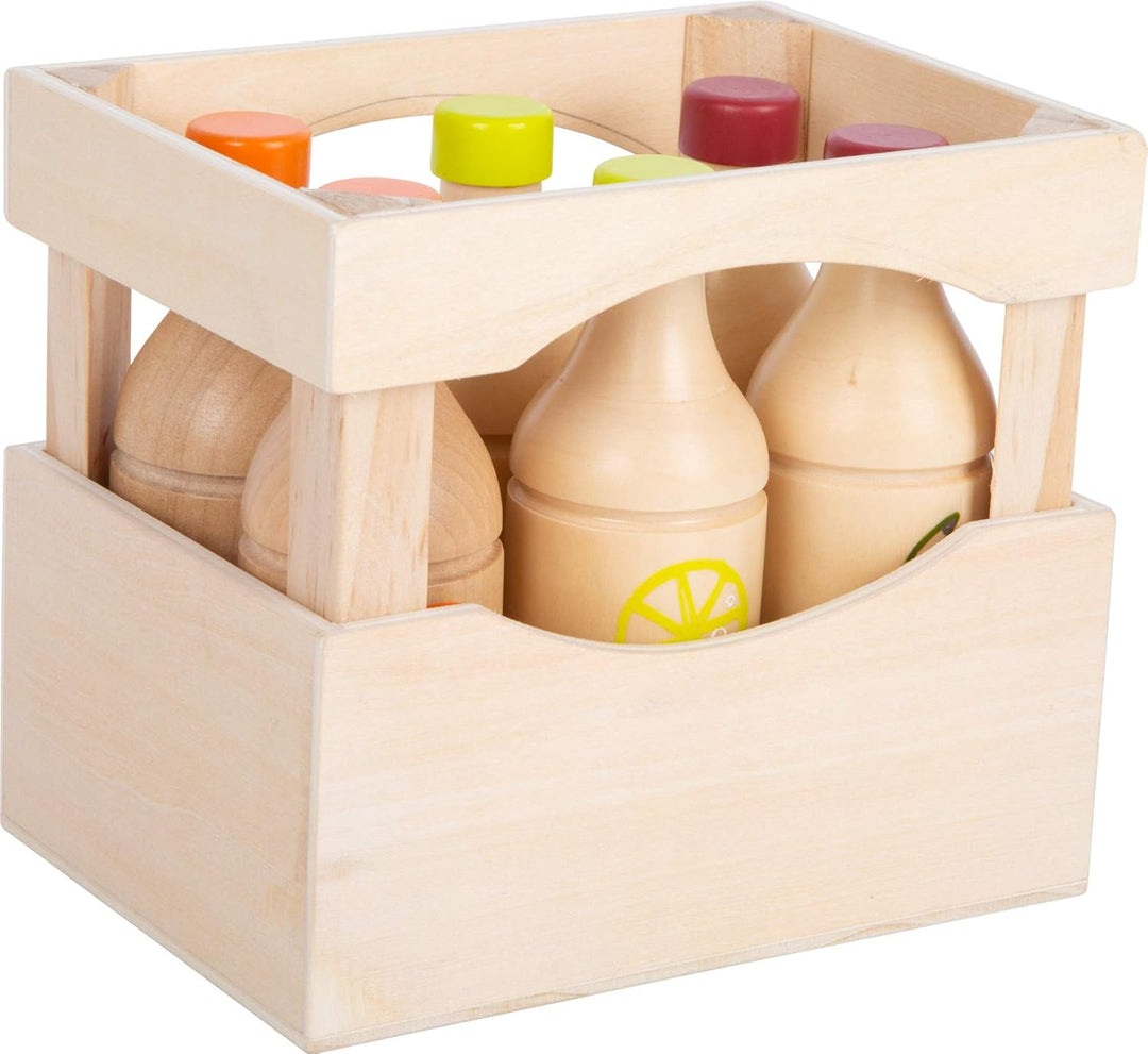 small foot Flaschenkiste "fresh" aus Holz, 6 Flaschen aus 3 Sorten, Zubehör für Kaufmannsladen, ab 3