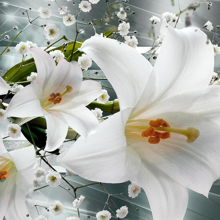 Runa Art Wandbilder Blumen Lilien 5 Teilig Bild auf Vlies Leinwand Deko Wohnzimmer Abstrakt Grau Grü