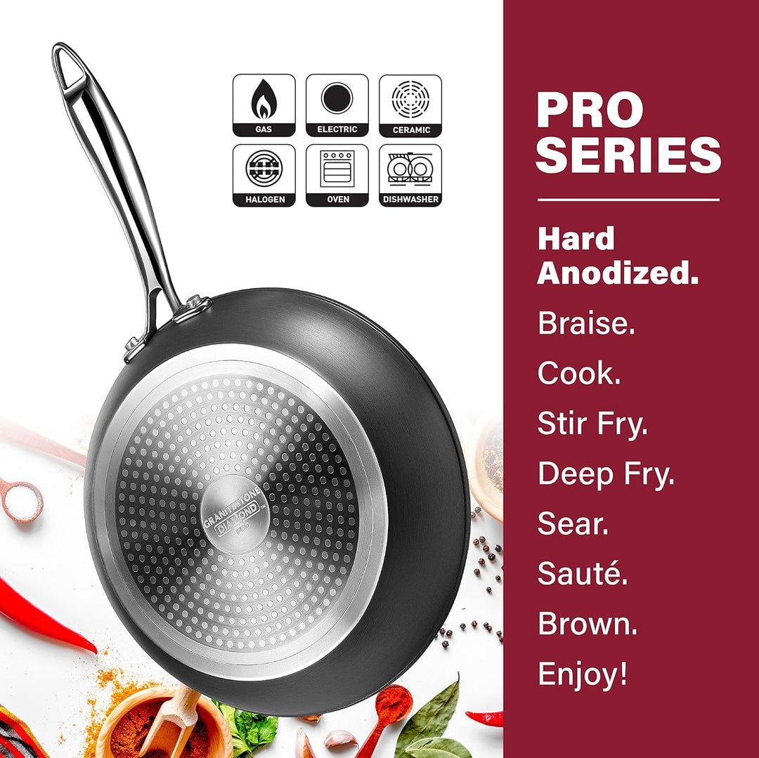Granitestone Pro Harteloxiertes Set Pfanne 8", 10" und 12" Kochgeschirr, 100 Prozent PFOA-frei, ofen