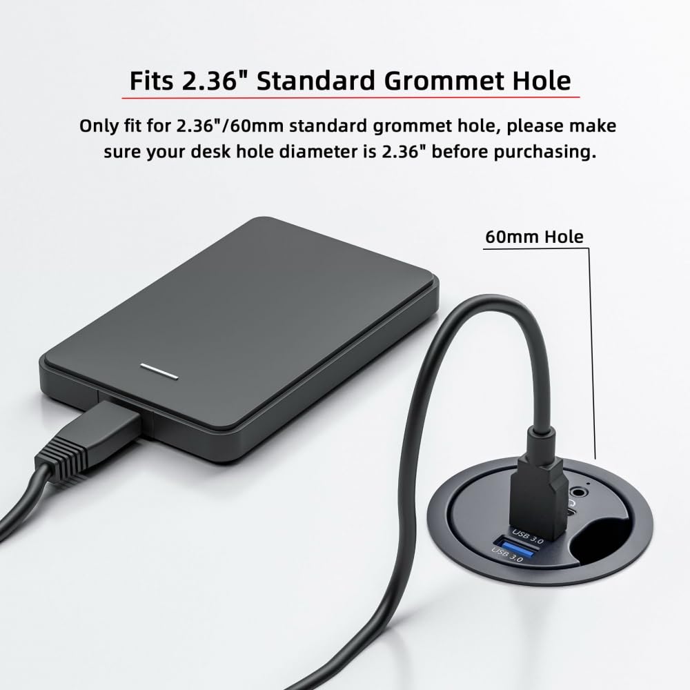 CY USB 3.0-Hub, Soundkarte, USB-C, 2 Anschlüsse, USB, 60 mm, Tischtülle, Splitter, Dockstation, Kopf