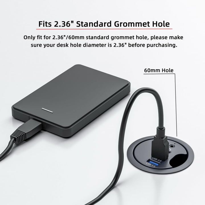 CY USB 3.0-Hub, Soundkarte, USB-C, 2 Anschlüsse, USB, 60 mm, Tischtülle, Splitter, Dockstation, Kopf