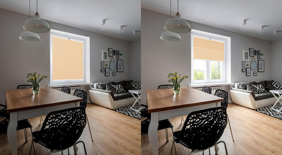 DomDeco Plissee 95x150cm Vanille mit weiss lackierten Alu-Profilen, KlemmFix-Halterung zur Montage o