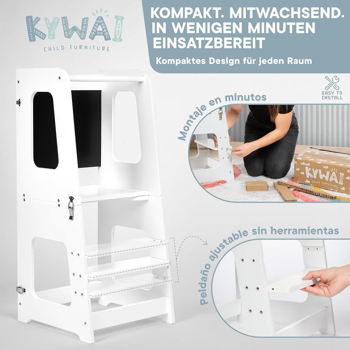 Montessori Lernturm ab 1 Jahr Klappbar Gross– 2-in-1 Premium Learning Tower & Tisch – Lernturm klapp