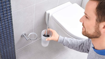 tesa EXXCELLENT Toilettenbürsten-Set, verchromt, mit satiniertem Glas - zur Wandbefestigung ohne Boh