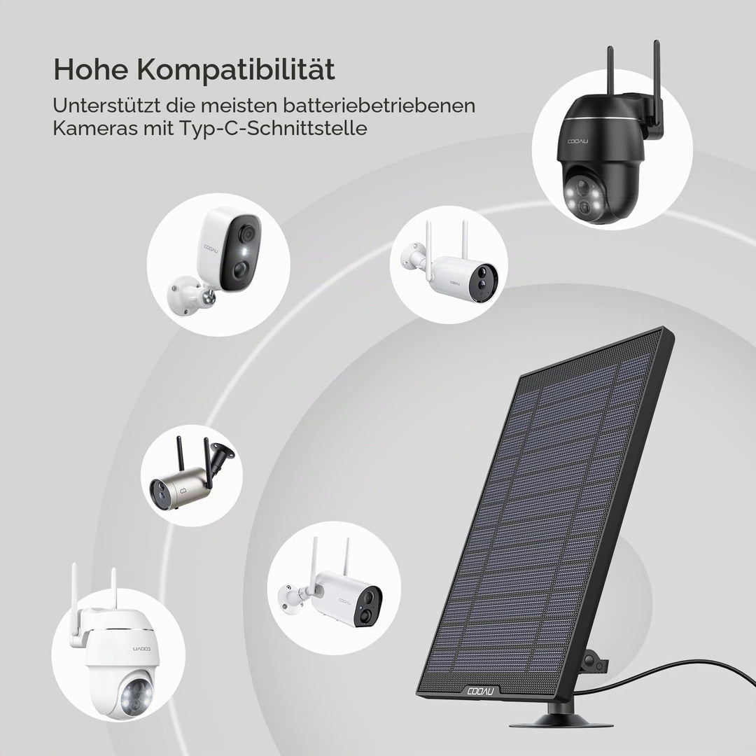 COOAU Solarpanel für solar Sicherheitskamera Akku Überwachungskamera Aussen Schwarz-5w, Schwarz-5w