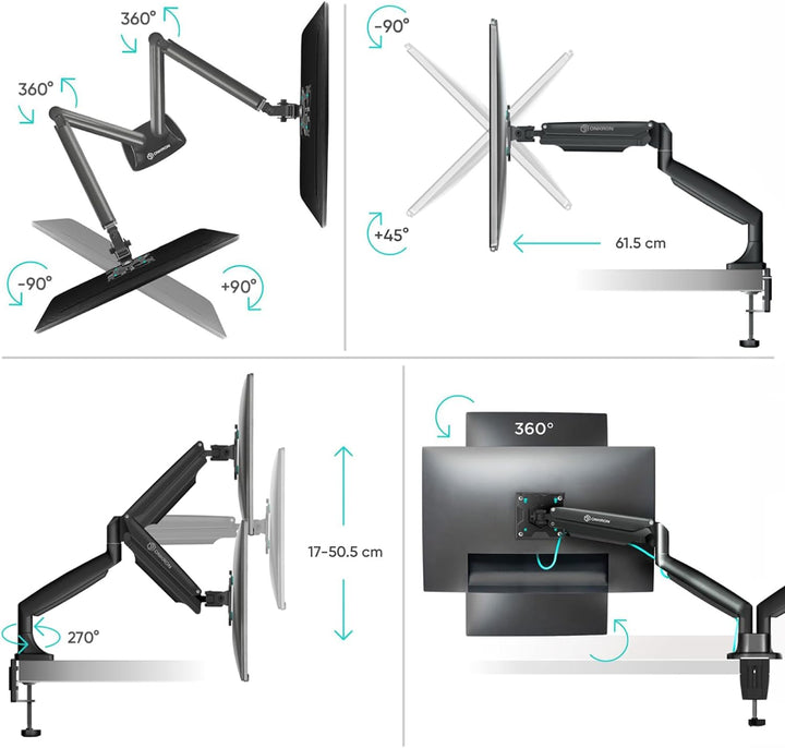 ONKRON Dual Monitor Halterung 2 Monitore - 75x75 VESA 100x100 Tischhalterung 2 schwenkbar für 13-32