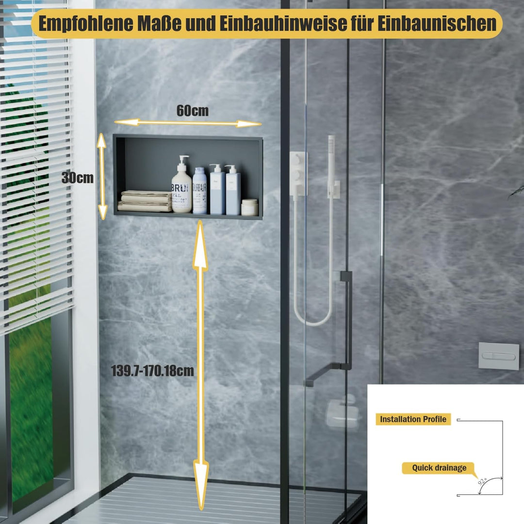 Edelstahl Wandmontierte Duschbrause, Wandnische mit Unterputz Einbau & wasserdichte Duschablage – Sc