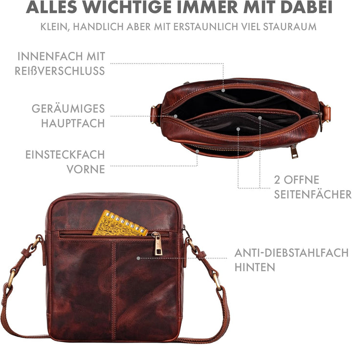 ROYALZ 'Antonio' Herrentasche Leder klein im Vintage Look - kleine Männer Umhängetasche aus Echtlede