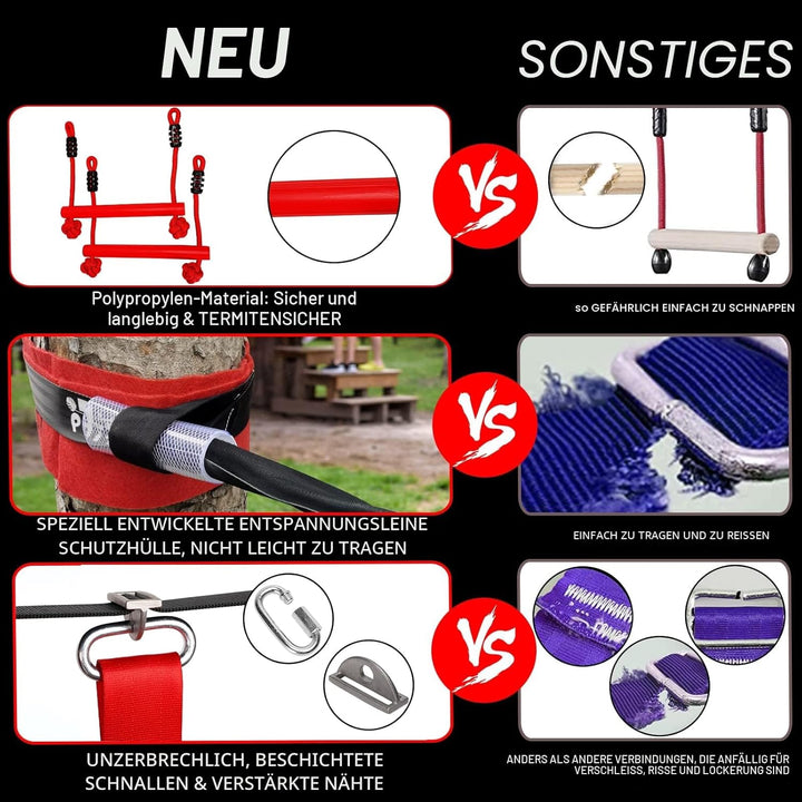 18 Meter Langer Ninja-Warrior-Hindernisparcours für Kinder – Slackine-Spielset mit Kletterstangen, T
