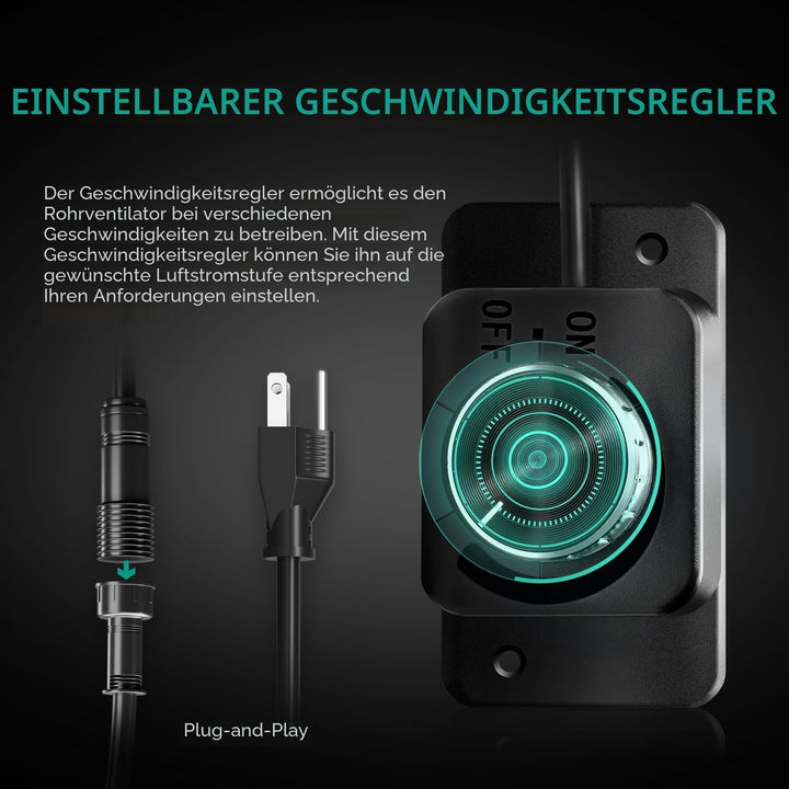 MARS HYDRO iFresh 10.2 cm Smart Inline Fan Combo mit variablem Geschwindigkeitsregler, Temperatur- u