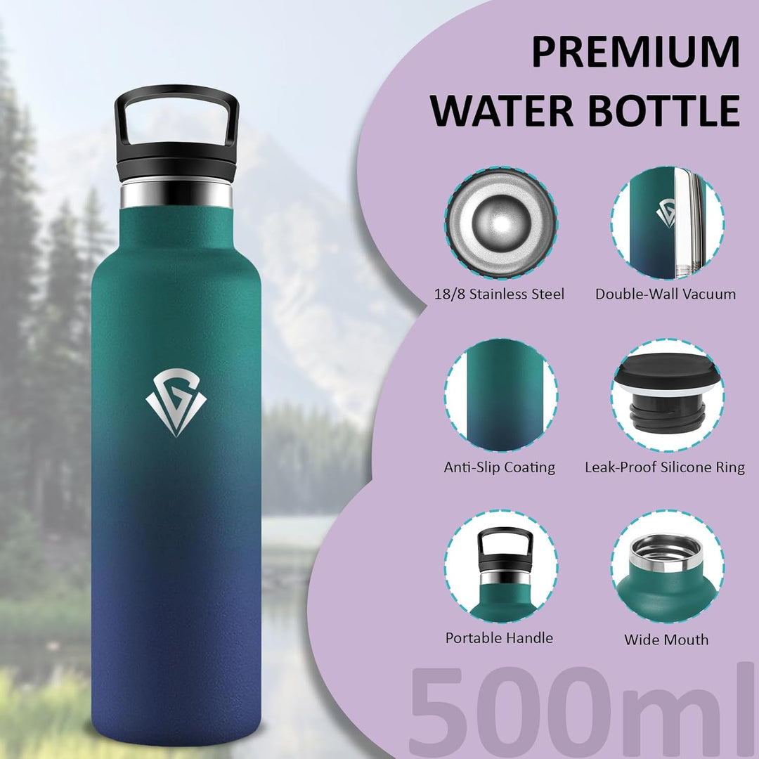 Trinkflasche Edelstahl 500ml- Trinkflasche Kinder- Wasserflasche mit Strohhalm- Wasserflasche Metall