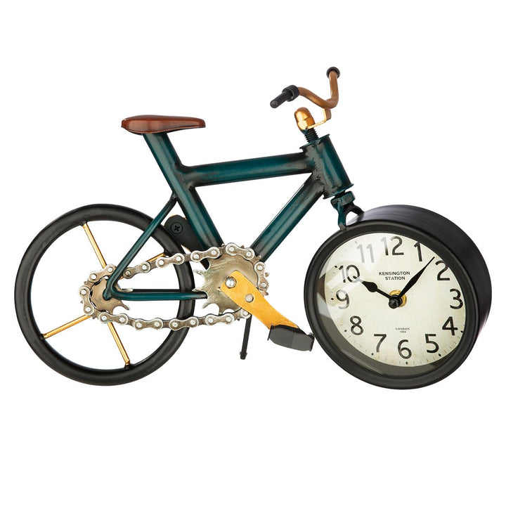 GILDE Stand-/Tischuhr aus Metall - Fahrradform - antikfinish - dunkelblau - Höhe 24cm x Breite 34cm
