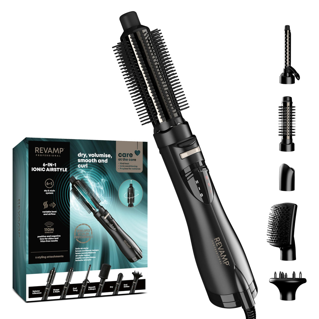 Revamp Progloss Airstyle 6-in-1-Heiss-Multi-Styler-Air-Bürste, Schwarz Airstyle + 6 Attachments, Air