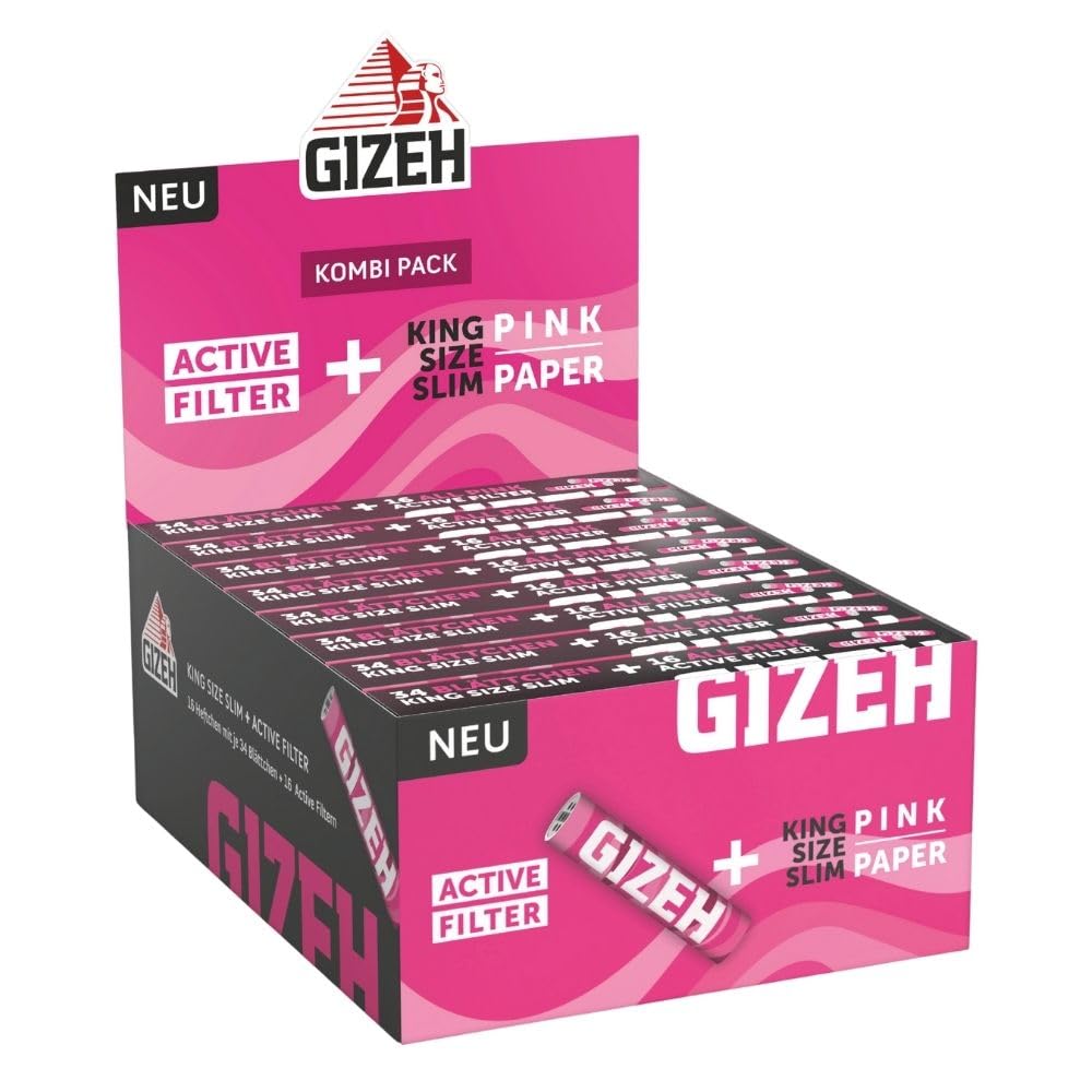 GIZEH PINK King Size Slim + Active Filter 2-in-1-Kombi-Pack – King Size Slim Blättchen inkl. 6 mm Ak