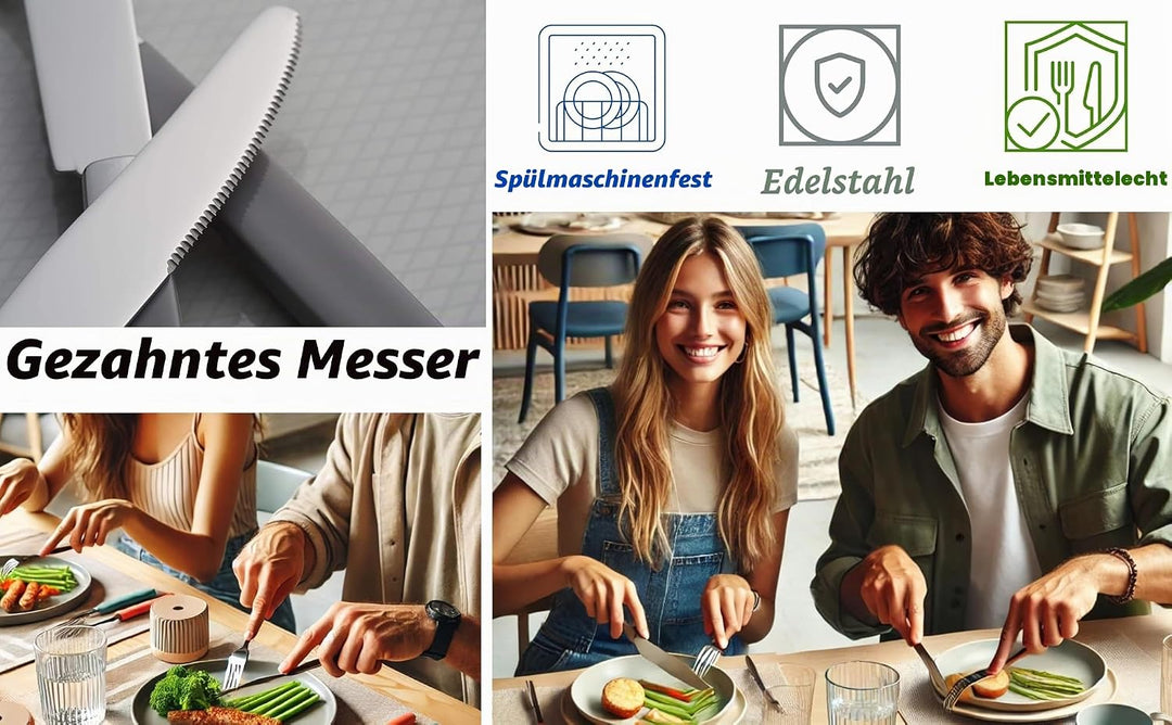 EXZACT Besteckset 24-teilig Edelstahl - mit Niet-Bastelgriffen/Besteck im Retro-Stil - 6 x Essgabeln