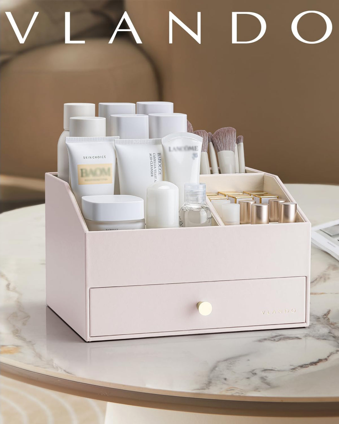 Vlando Make up Organizer mit 2 Schubladen, Schminktisch Organizer, Kosmetik Organizer, Schmink Organ