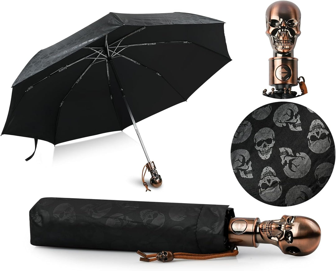 DS. DISTINCTIVE STYLE UV Regenschirm Totenkopf Sonnenschirm Faltschirm Automatisches Öffnen und Schl