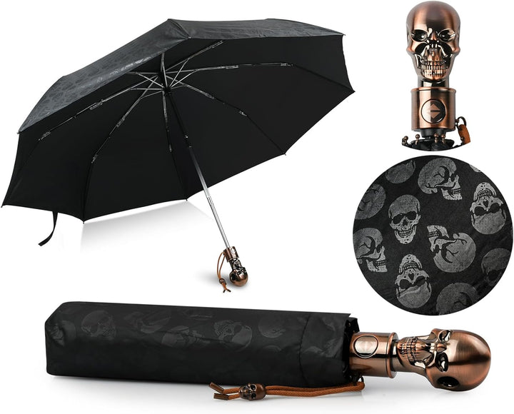 DS. DISTINCTIVE STYLE UV Regenschirm Totenkopf Sonnenschirm Faltschirm Automatisches Öffnen und Schl