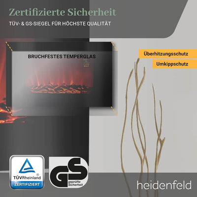 Heidenfeld Elektrokamin HF-WK100 - 𝟯 𝐉𝐀𝐇𝐑𝐄 𝐆𝐀𝐑𝐀𝐍𝐓𝐈𝐄 - 2000 Watt - Fernbedienung - Thermostat - Kipps