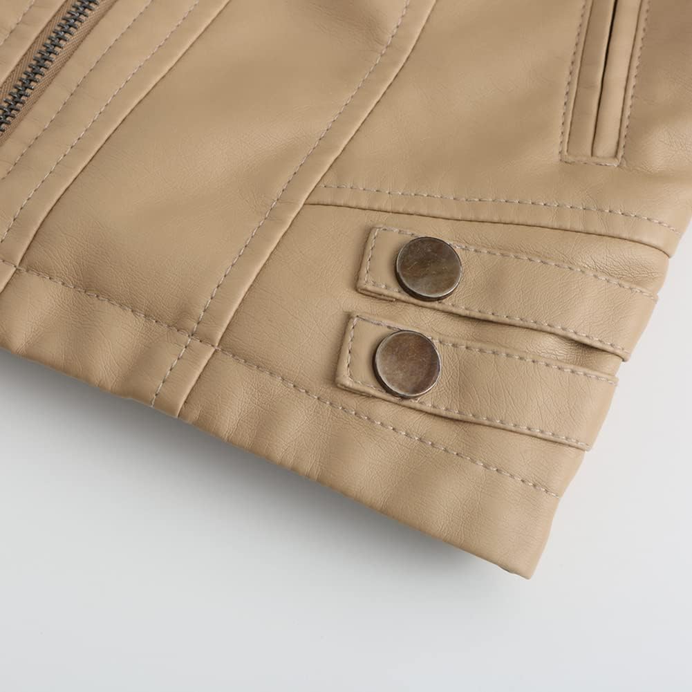 YYNUDA Damen Lederjacke Kurz Bikerjacke Stehkragen Reissverschluss Leder Jacke Übergangsjacke für He