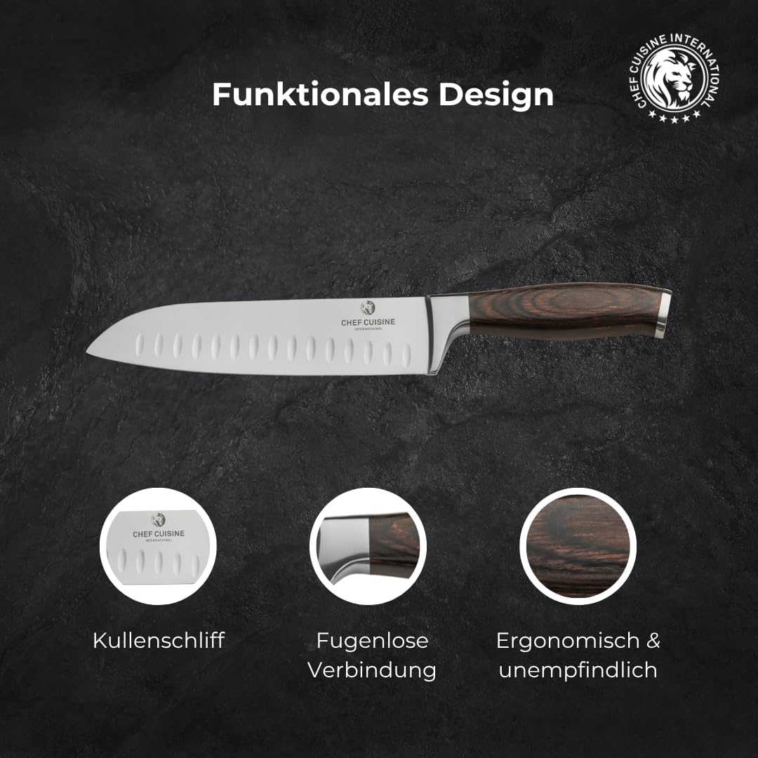 CHEF CUISINE Santoku-Messer, Klingenlänge 180 mm, Spezieller Klingenstahl, Eisgehärtet, Handgeschlif