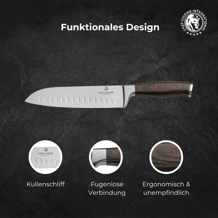 CHEF CUISINE Santoku-Messer, Klingenlänge 180 mm, Spezieller Klingenstahl, Eisgehärtet, Handgeschlif